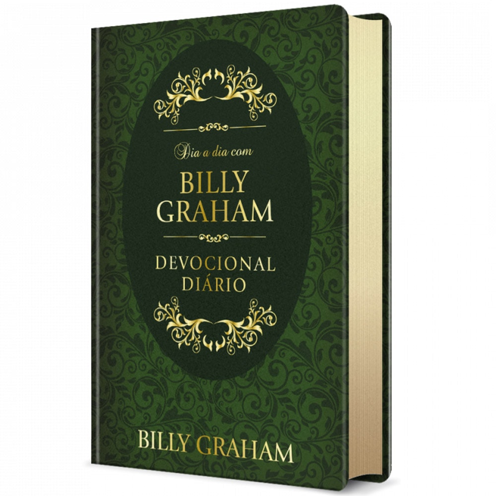 Capa verde do devocional Dia a Dia com Billy Graham, edição capa dura da Publicações Pão Diário